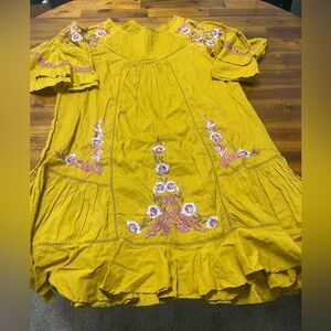Free People Mustard Yellow Embroidered Dress
